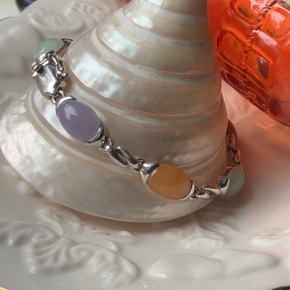 Beautiful Sterling Silver Muti-Gemstone Cabochon Bracelet - Picture 9 of 15